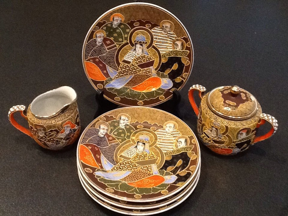 Japanese Satsuma Moriage Tea Set Kutani Hand