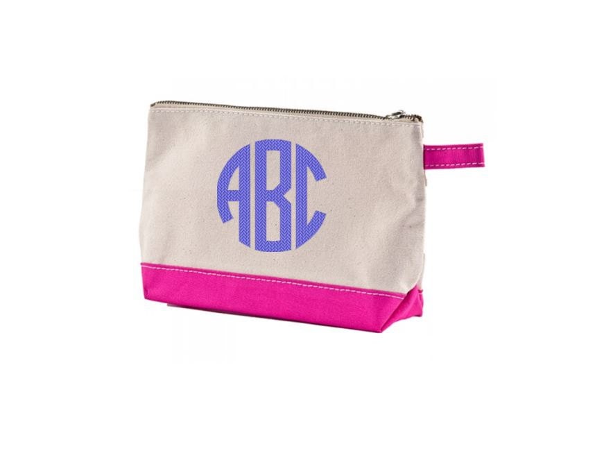 Monogrammed Canvas Make Up Bag Hot Pink By Fancyfrogboutique