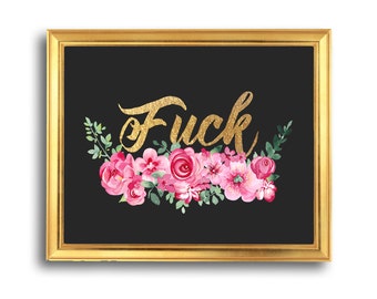 Fuck Swear Word Wall Art Floral Watercolor By Laughingwillowdesign