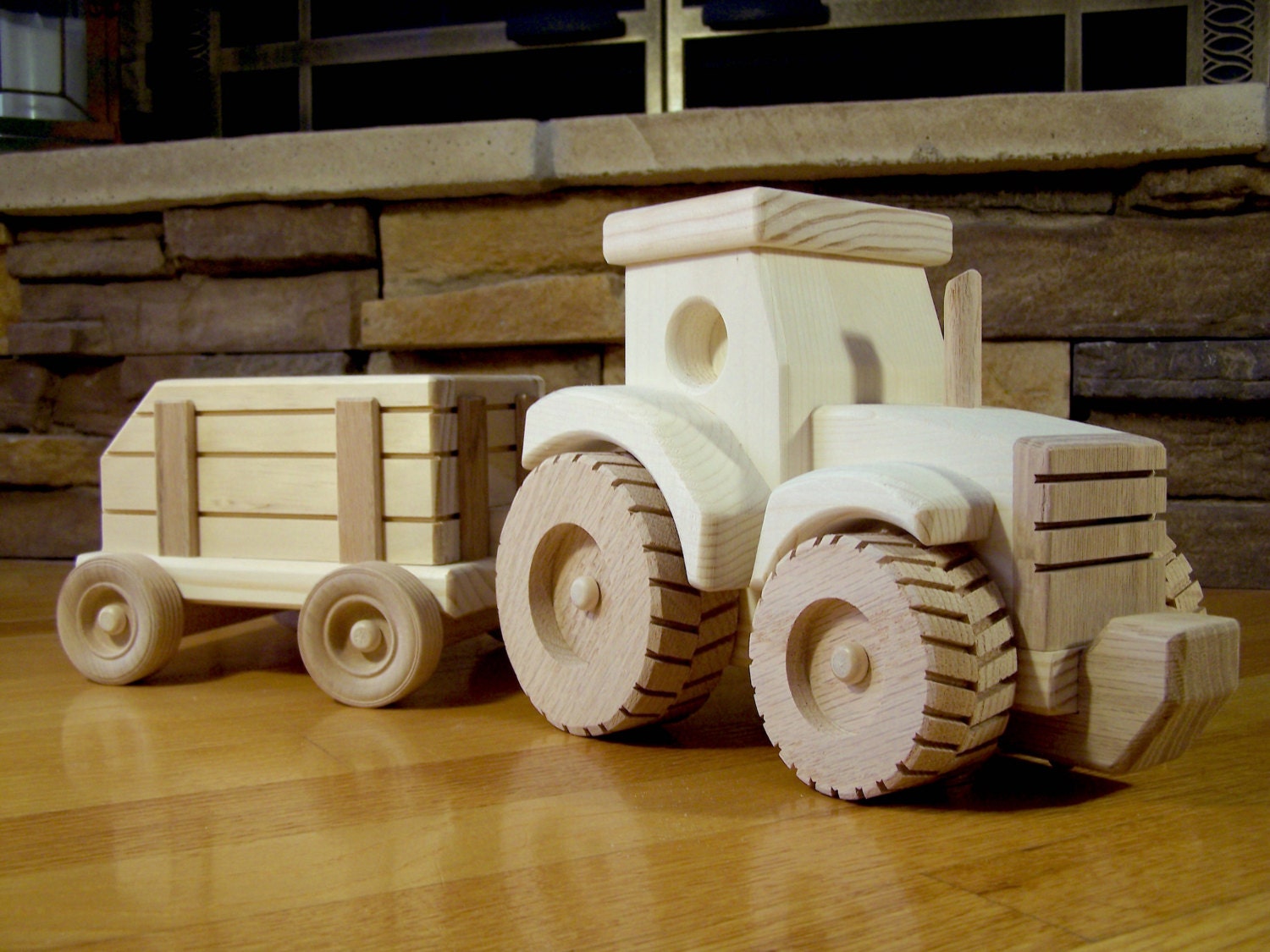 Handmade Wooden Farm Tractor And Wagon Toy