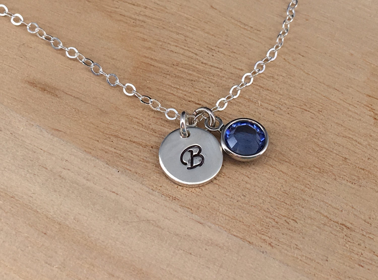 Personalized Necklace Initial Birthstone Sterling By Lilladesigns