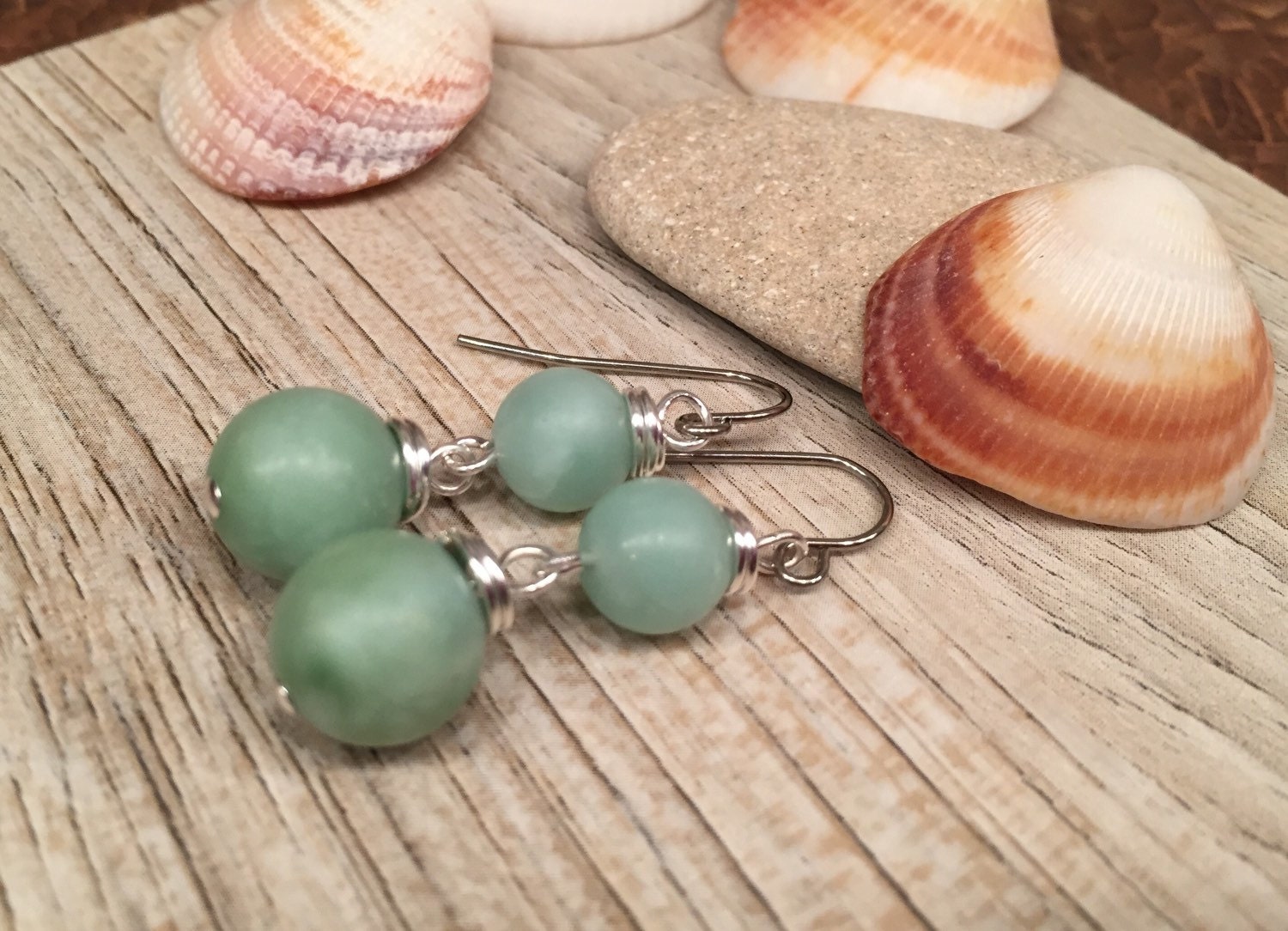 Seafoam Green Dangle Beaded Earrings Glass Simulated Amozonite