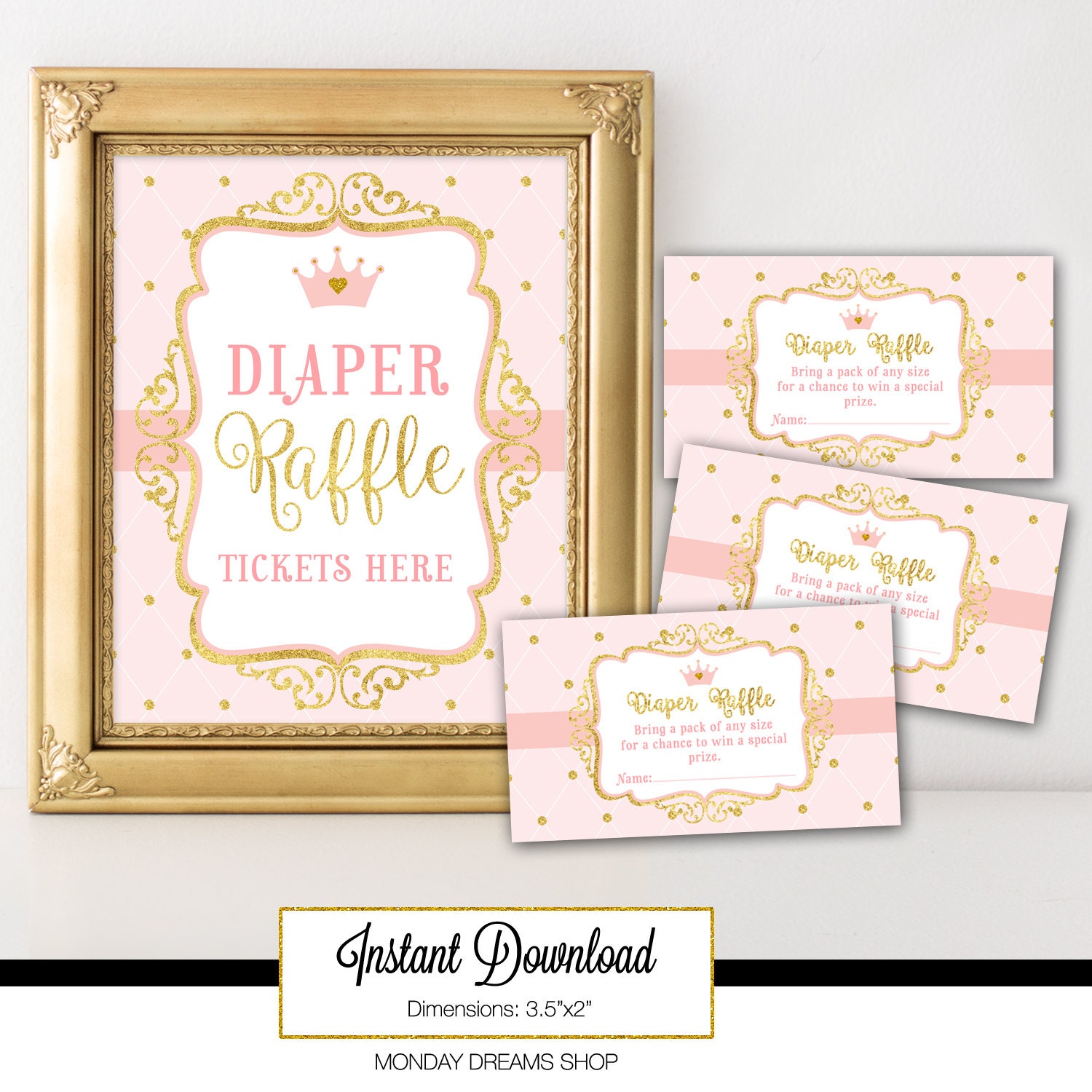 Printable Princess Pink And Gold A 027 028 Diaper Raffle