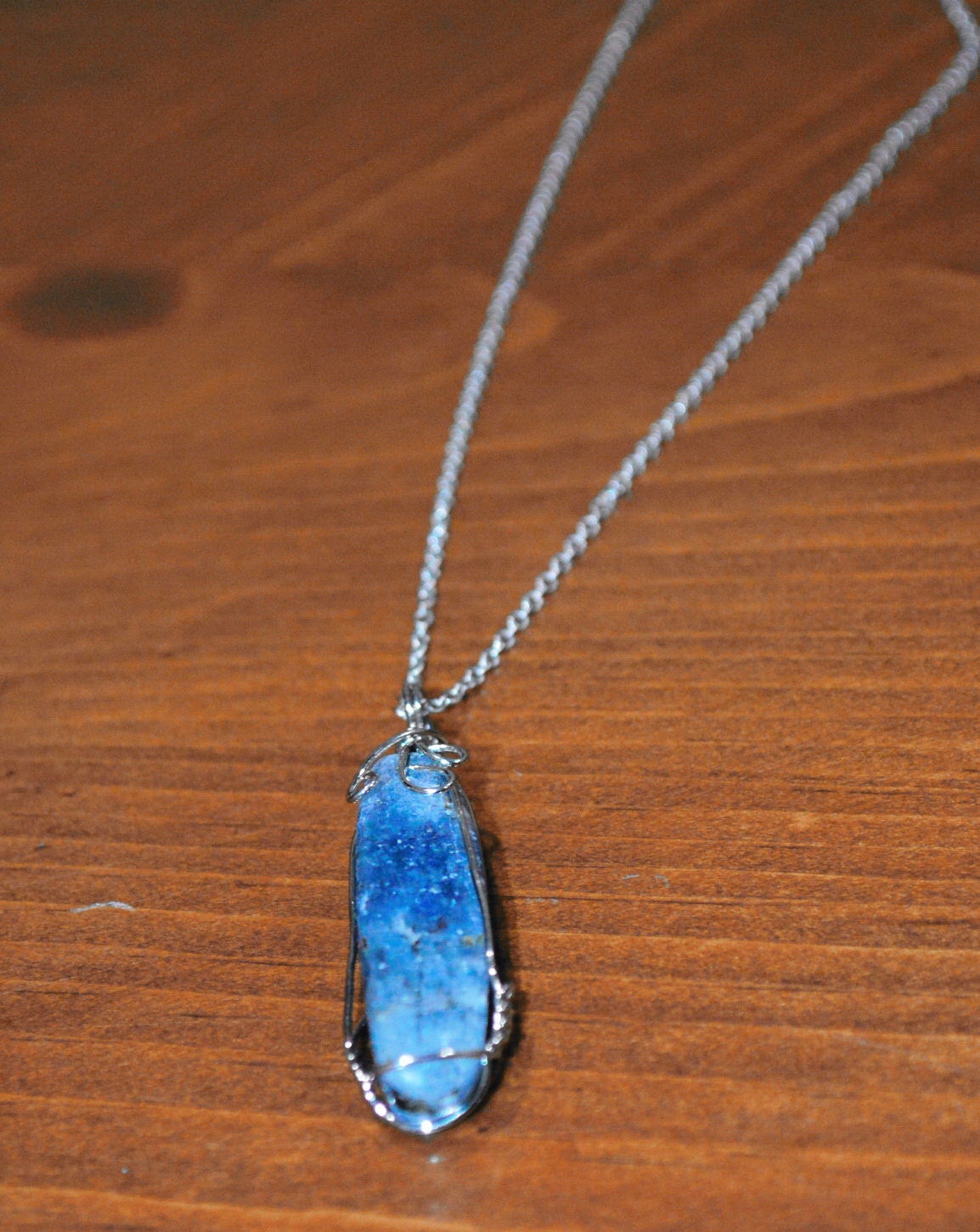 Blue Kyanite Necklace Blue Crystal Necklace Wire Wrapped Kyanite