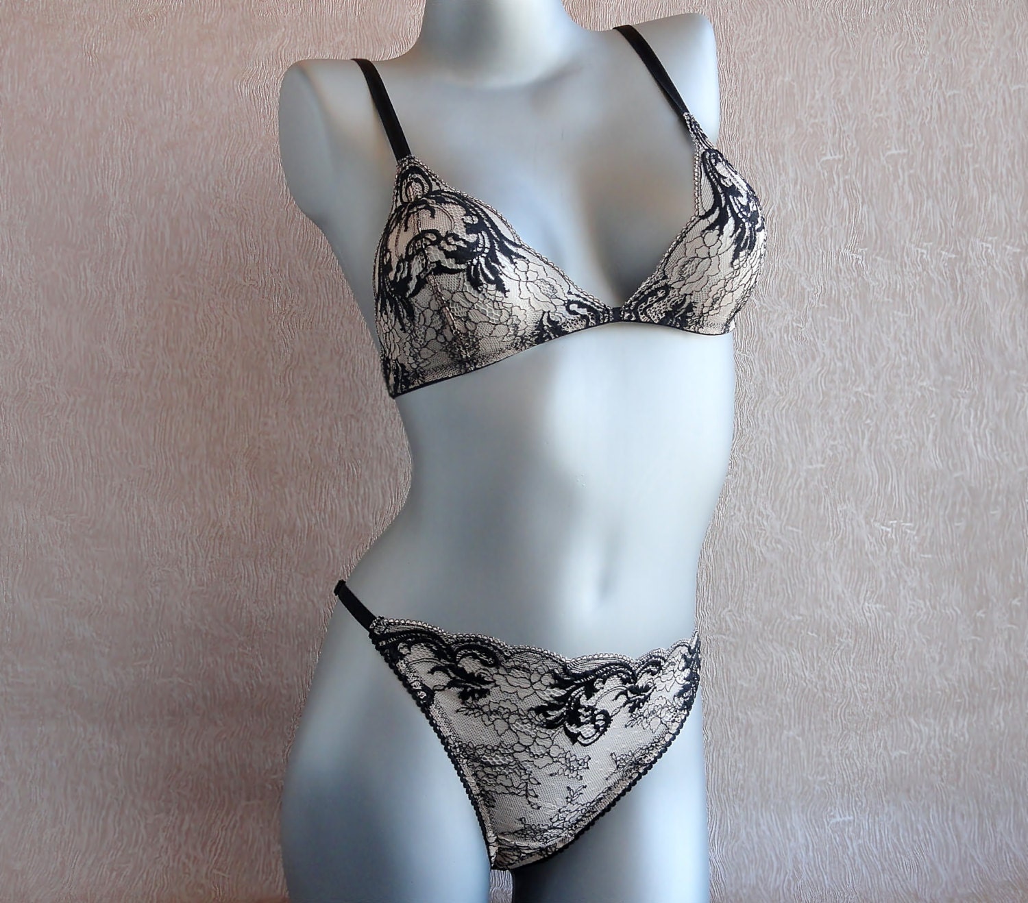 Beige Lace Lingerie Set Lingerie Set Llight Beige By BUMBERINY