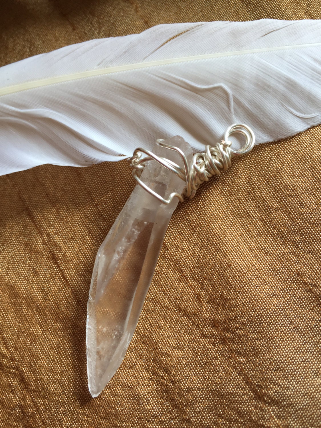 Laser Quartz Wand Crystal Healing Pendant Wire Wrapped And