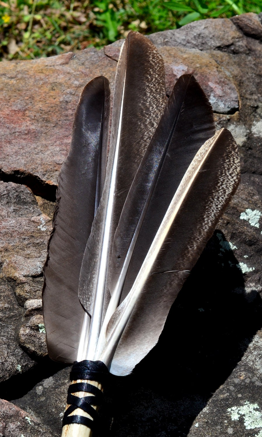 EAGLE INSPIRED SMUDGING Feather Fan With Antler Handle Black