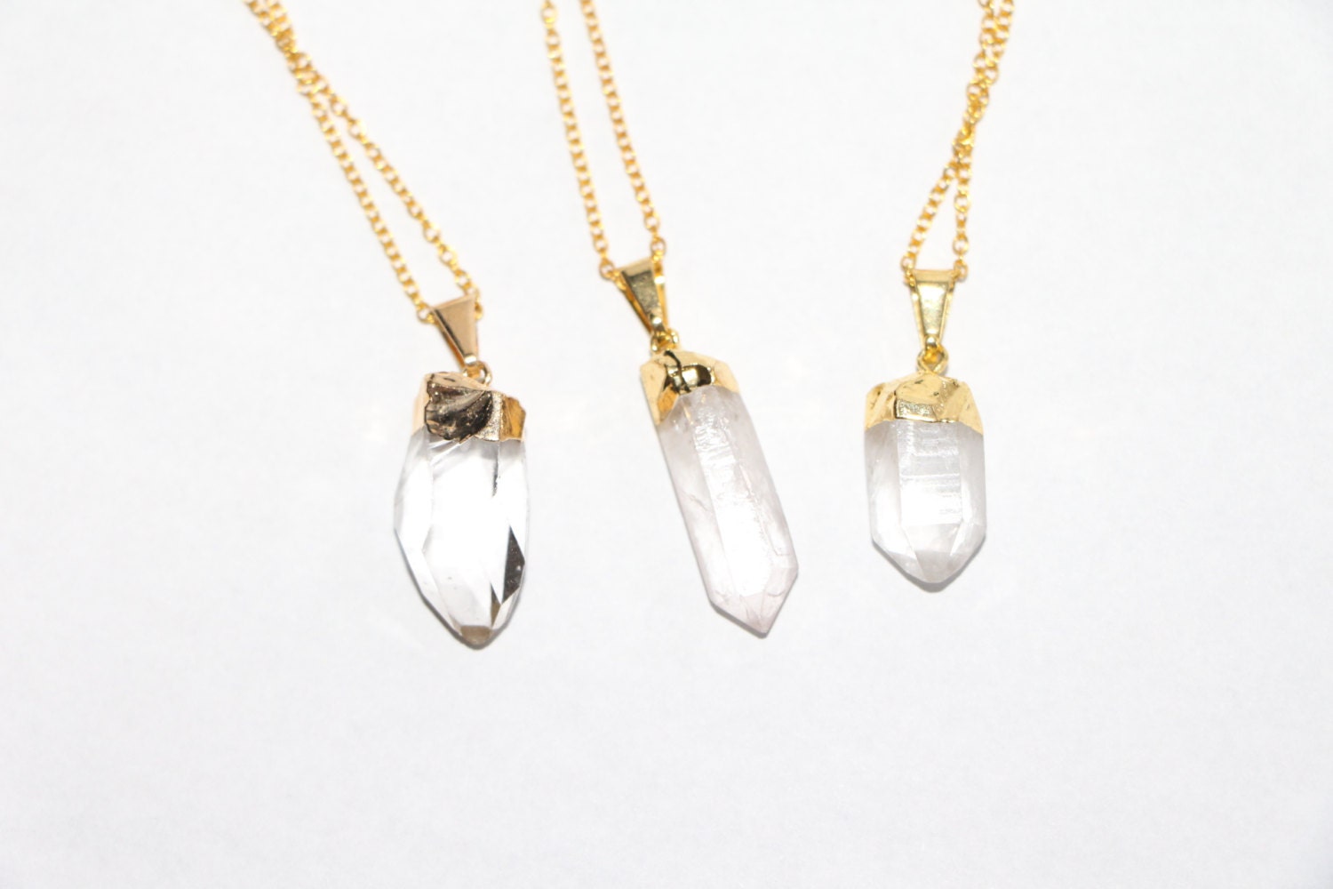 Clear Crystal Quartz Necklace Gold Dipped Crystal By ShoptheMuse