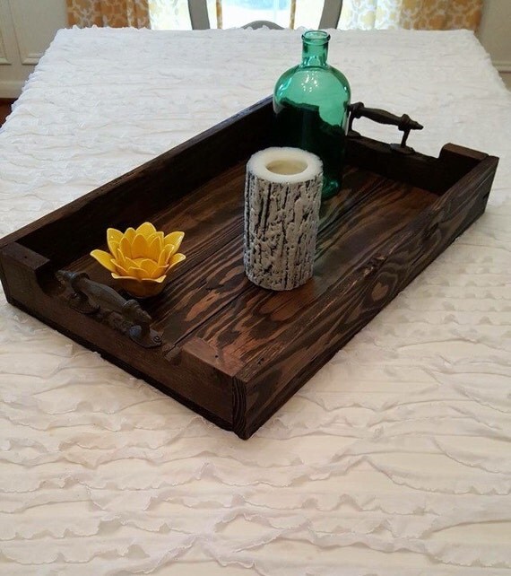 Medium Reclaimed Dark Stained Pallet Wood Serving Tray With