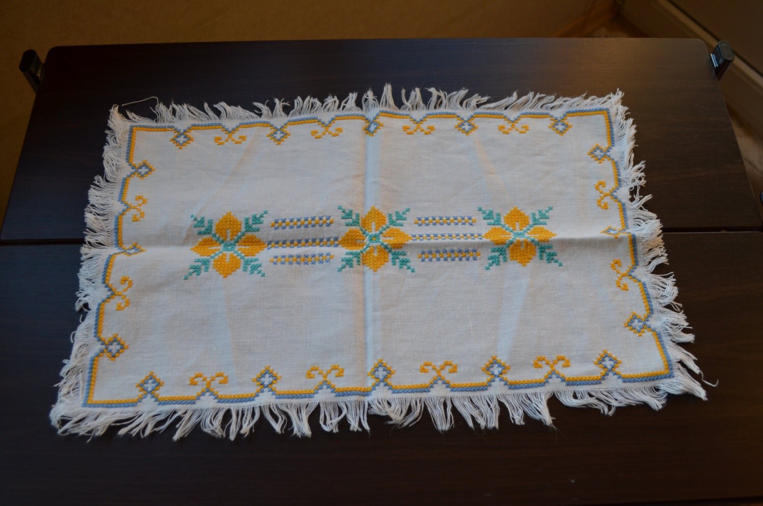 Vintage Handmade Napkin Cross Stitch, Needlepoint, Ukrainian style ornament, cro