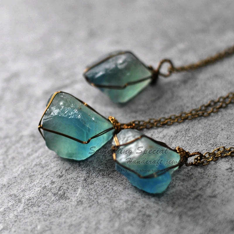 Blue Fluorite Necklace Raw Crystal Necklace By Somethingsepical