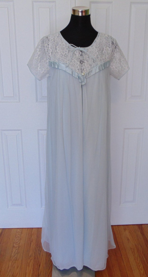 Vintage Light Blue Peignoir Set Full Length Nightgown