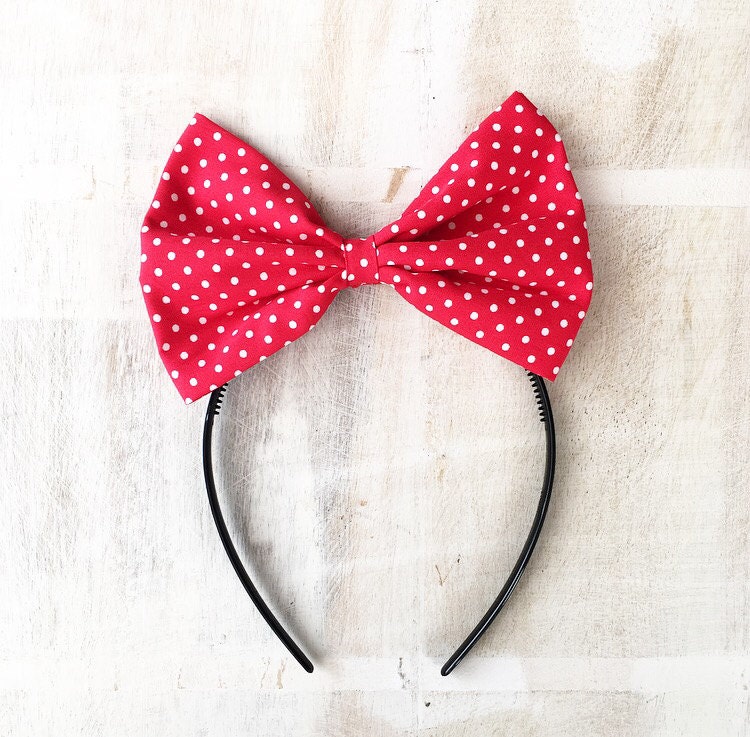 Red White Polka Dot Bow Headband Rockabilly Pin Up Girl