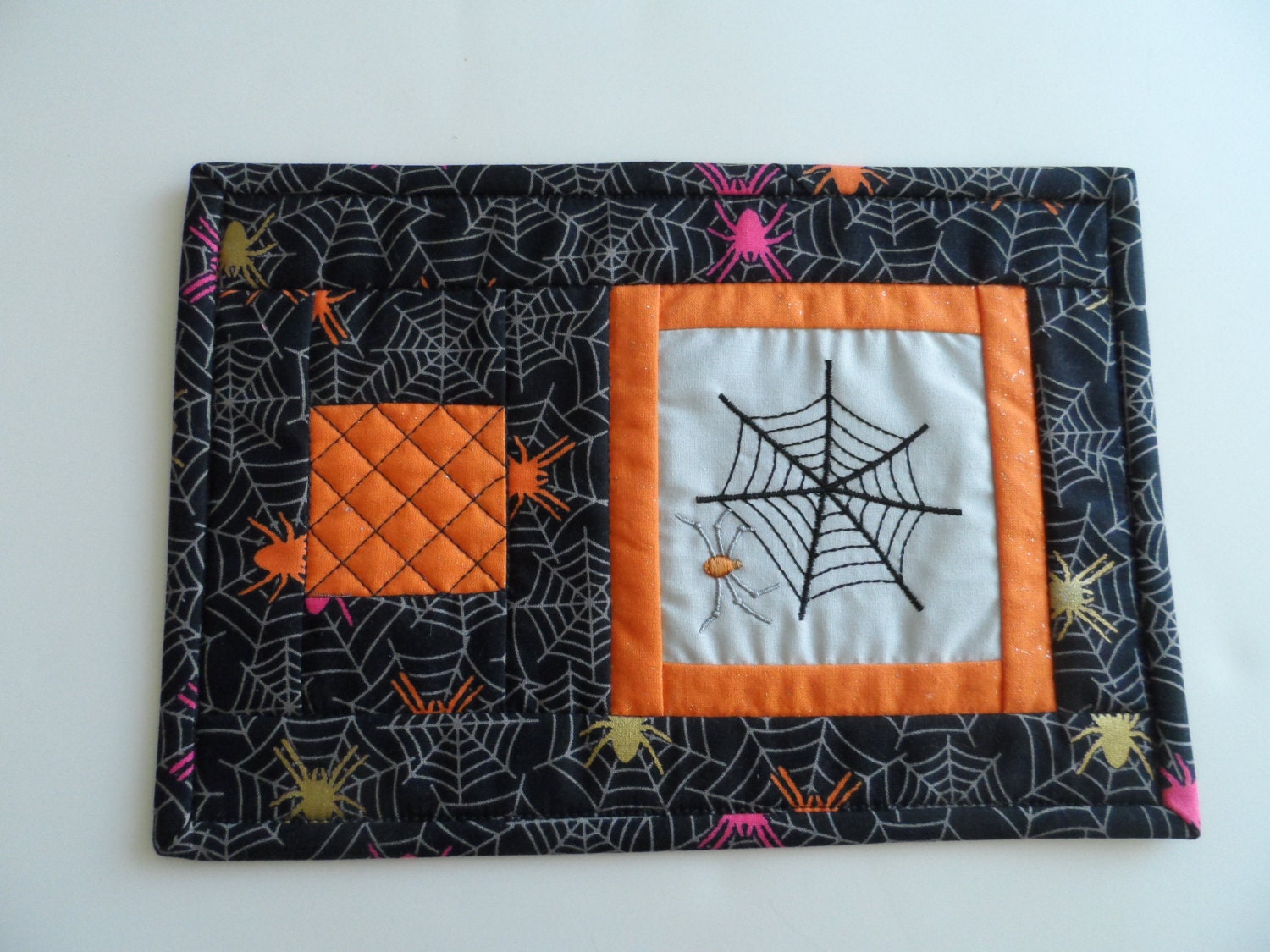 Spider Web Mug Rug Halloween Snack Mat Embroidered Mini