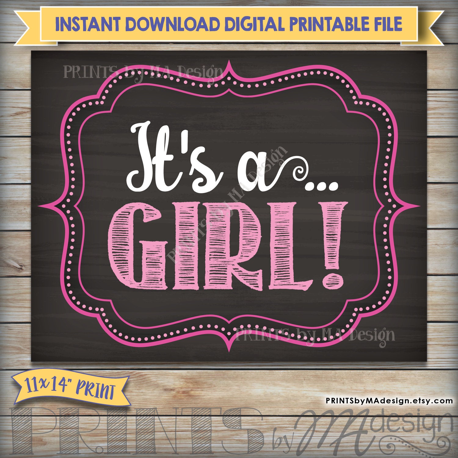 It S A Girl Chalkboard Sign Gender Reveal Printable Photo