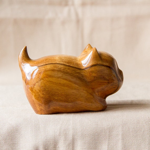 Wooden Cat Statue Wooden Cat Figurine Wood By UkrainianWoodsCarvin