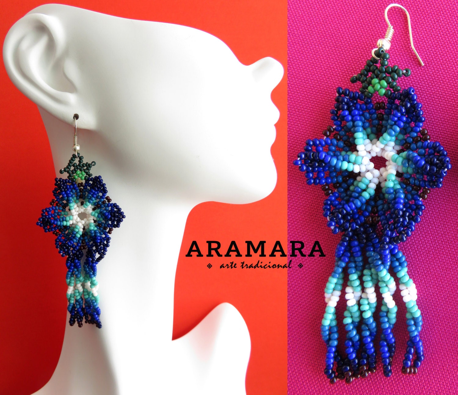 Mexican Huichol Beaded Flower Earrings By Aramara On Etsy