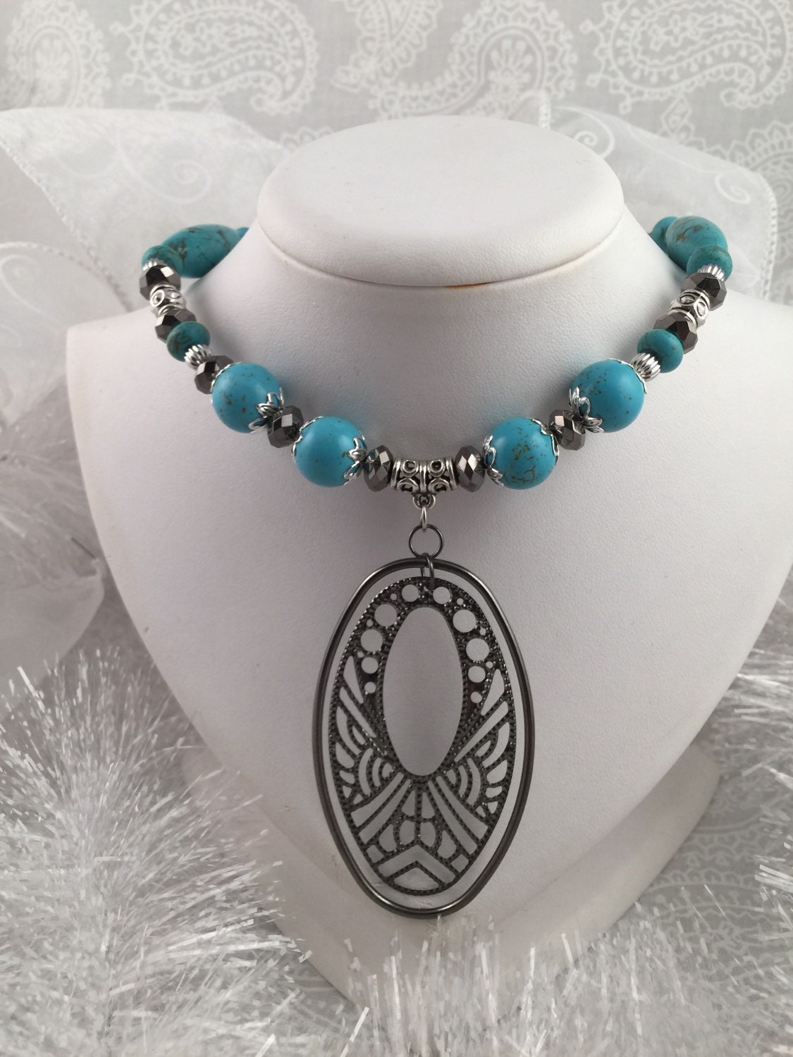 Necklace Turquoise Blue Howlite Beads By LISASBEADINGBOUTIQUE