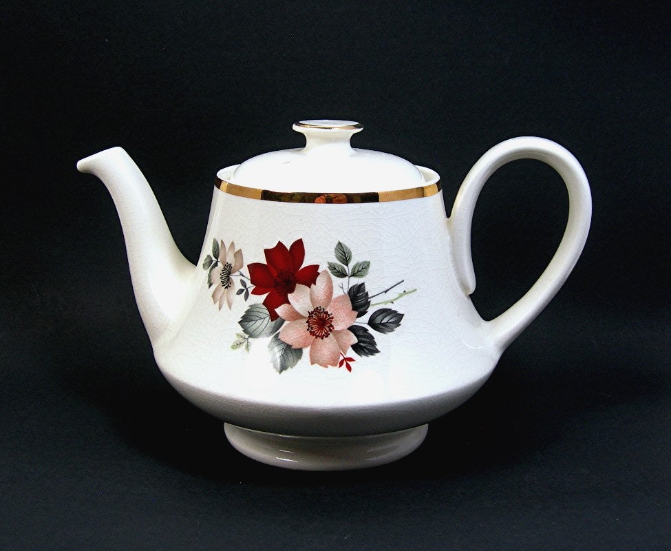 Arthur Wood Teapot Vintage C1950s White China With Floral