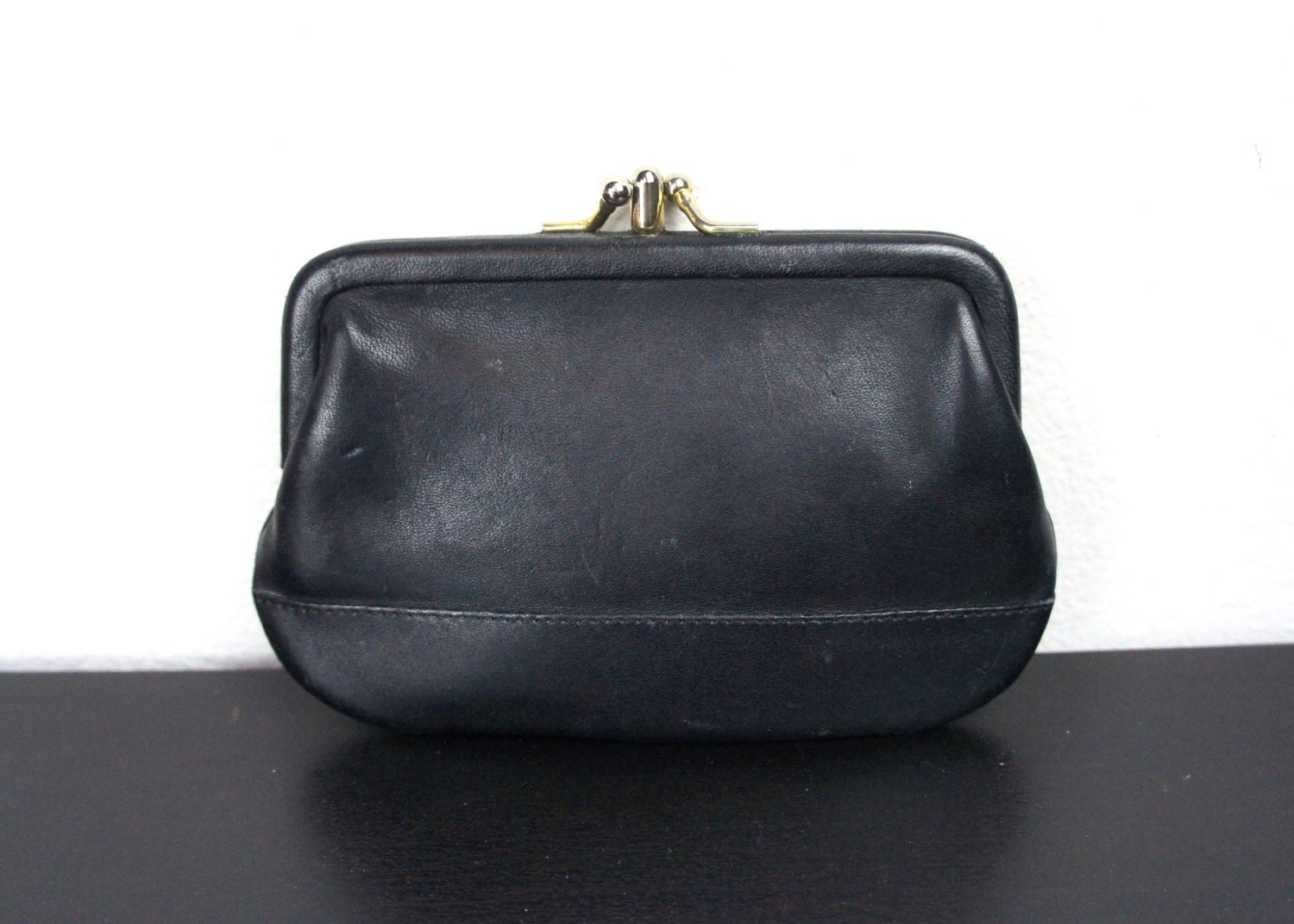 Vintage Coach Double Sided Kiss Lock Coin Purse Black