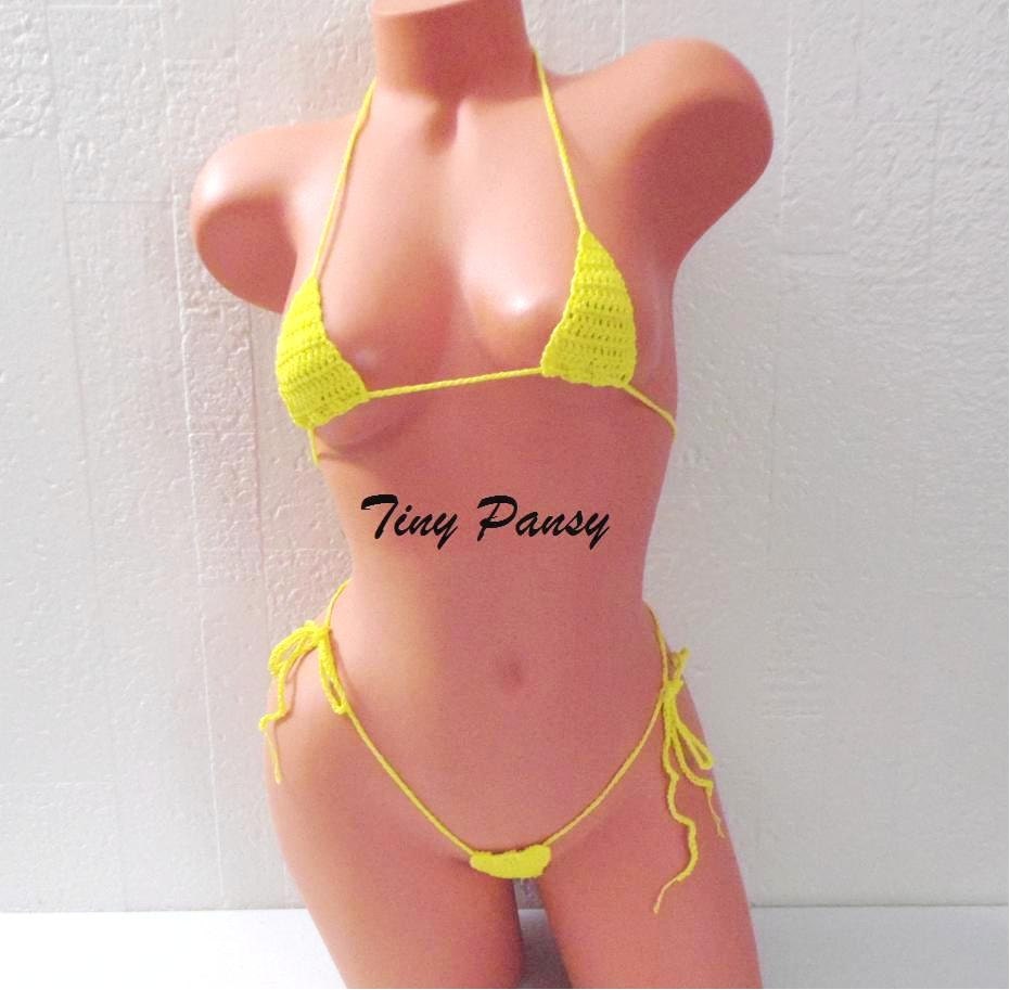 Extreme Sexy Micro G String Bikini Yellow Itty Bitty Tiny