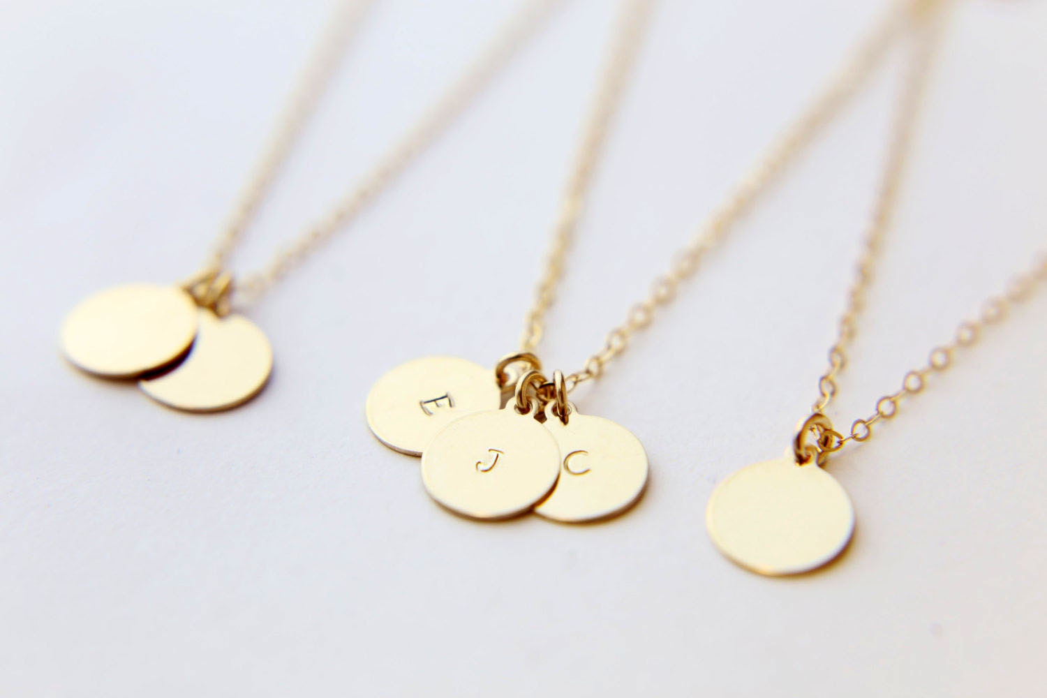 Personalized Gold Circle Initial Necklace Gold Filled Disc