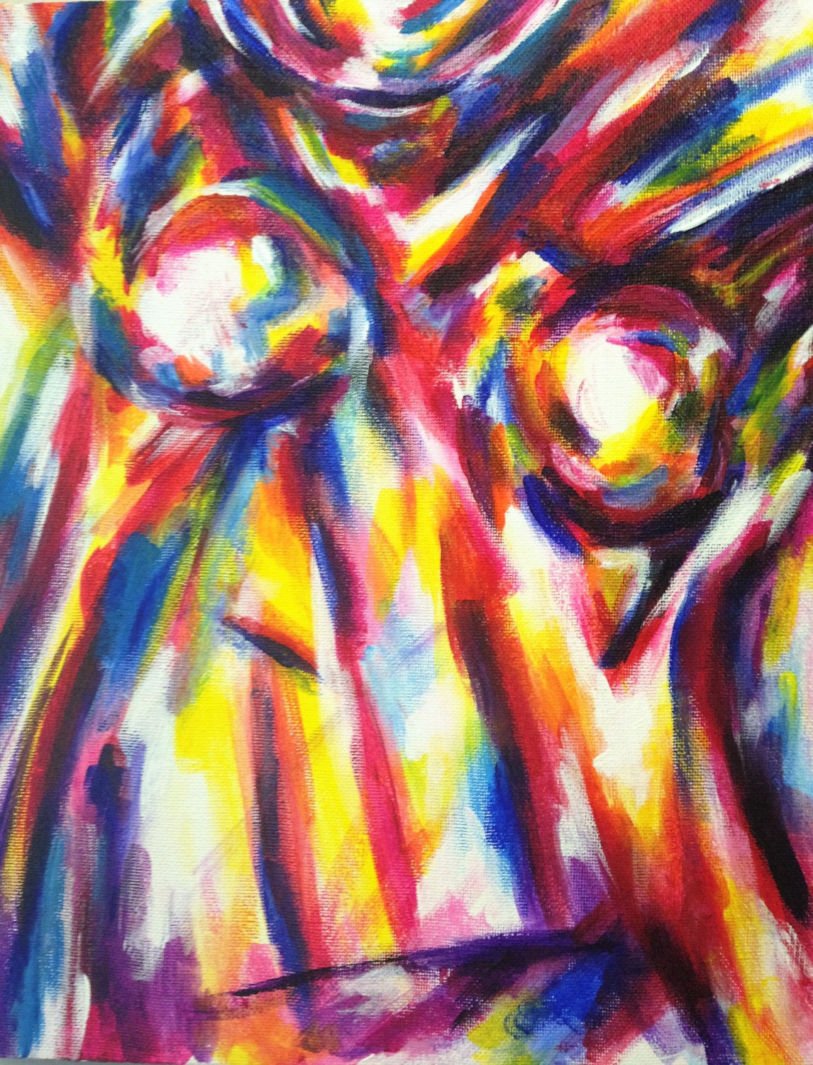 Original Abstract Acrylic Painting Psychedelic Nude Naked