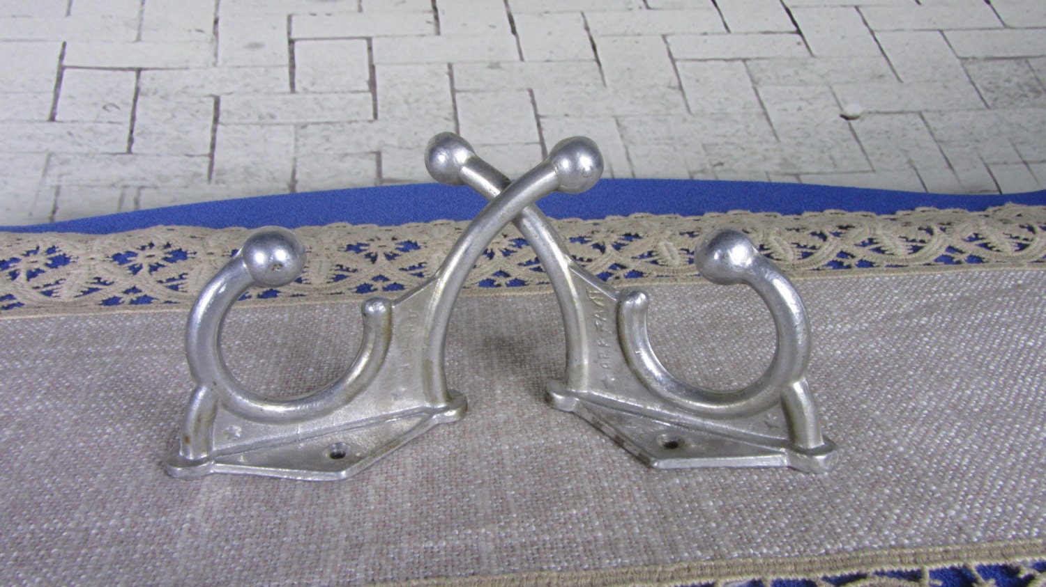 2 Huge Wall Rack Hooks USSR 1970s, Soviet Vintage Huge Aluminium Clothes Hook, C
