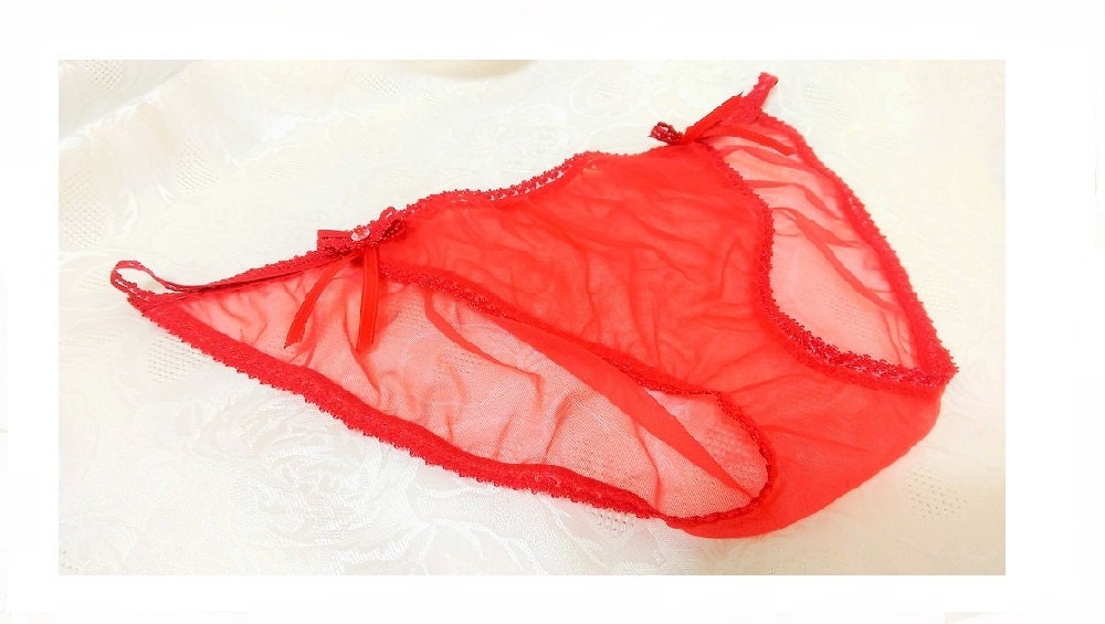 Super Sheer Nylon String Bikini Panties Red Fetish By Cupidscloset