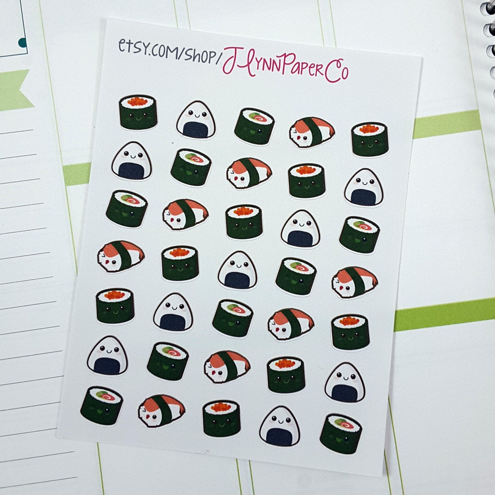 35 Kawaii Sushi Stickers Kawaii Cute Stickers Planner