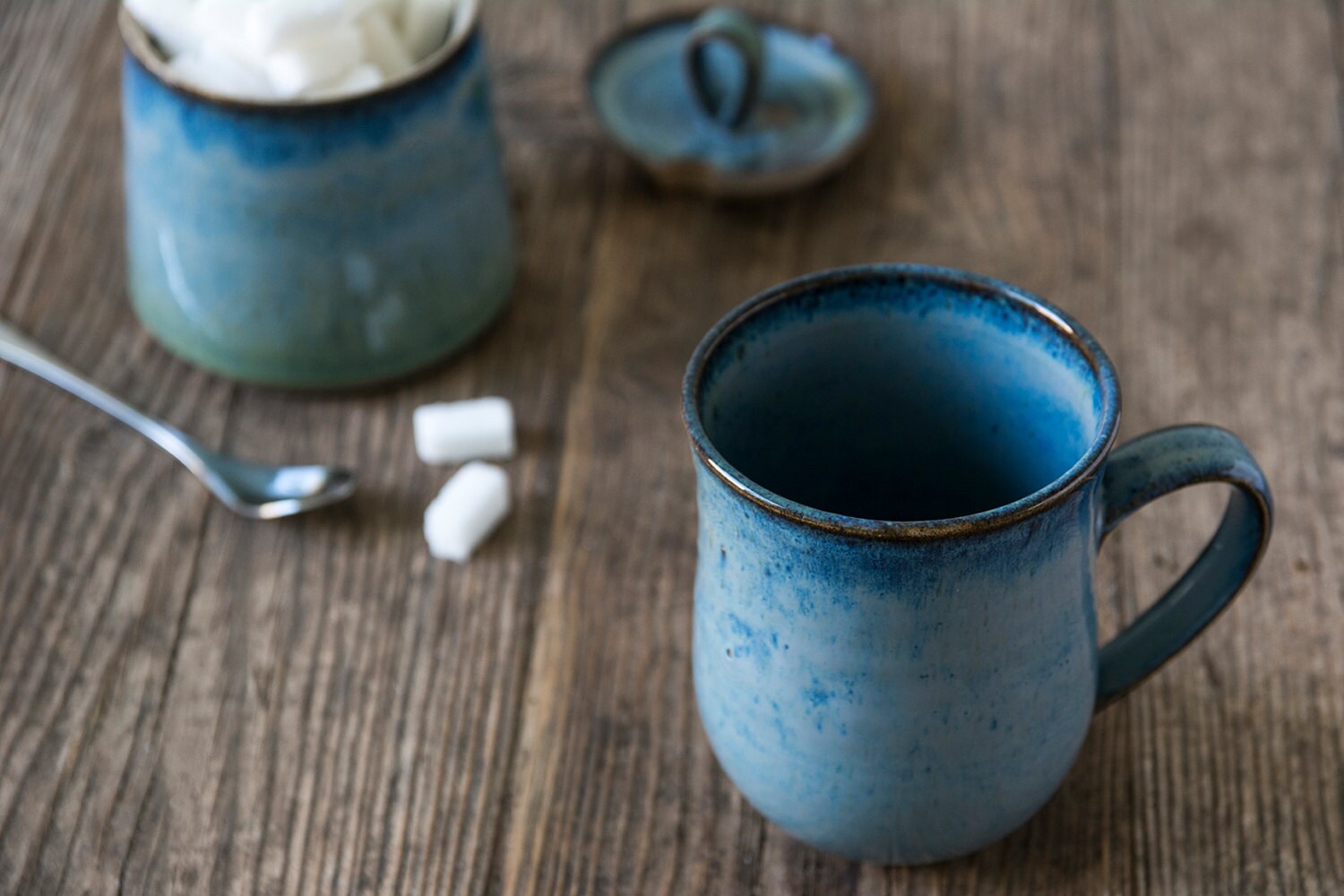 Blue Ceramic Coffee Mug Pottery Stoneware Mugs Hand Thrown