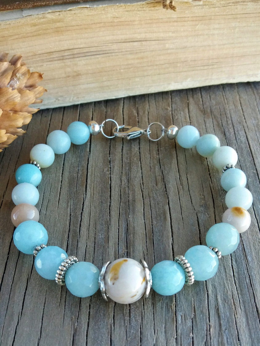 Beaded Bracelet Aquamarine Amazonite Jasper Bracelet Simple