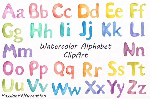 Watercolor Alphabet ClipArt Watercolor Letters Rainbow