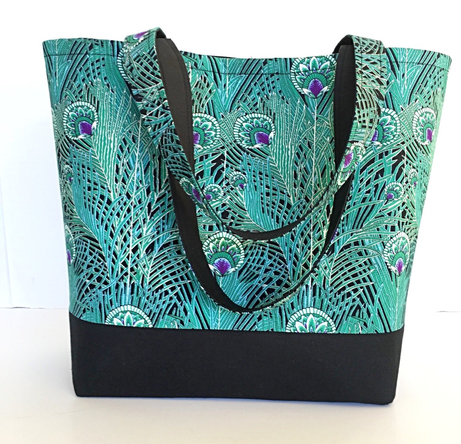 Green Peacock Tote Bag Large Tote Bag Handbag With Pockets