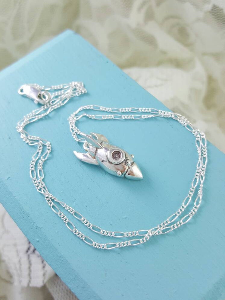 Rocket Ship Necklace In Sterling Silver Silver Spaceship