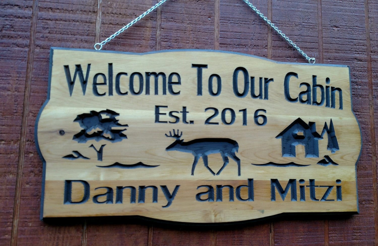 Welcome To Our Cabin Cedar Carved Wood Sign