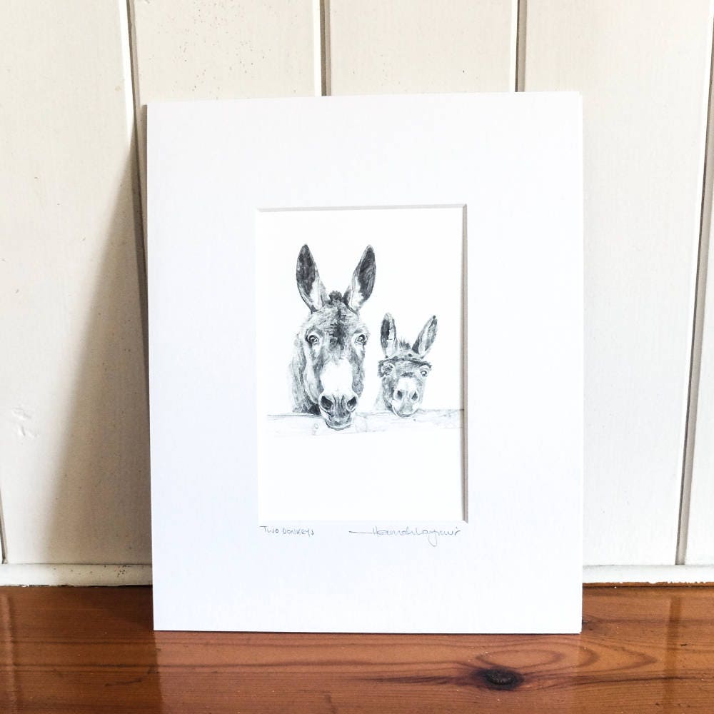 Print Two Donkeys Pencil Drawing