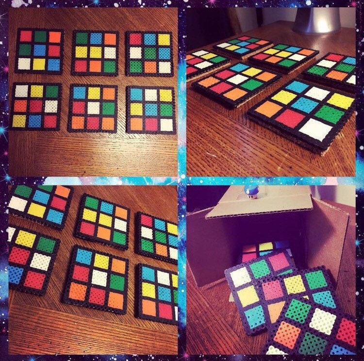 Rubix Cube Perler Bead Coasterset Of 6 By AshleyBuschPaintings