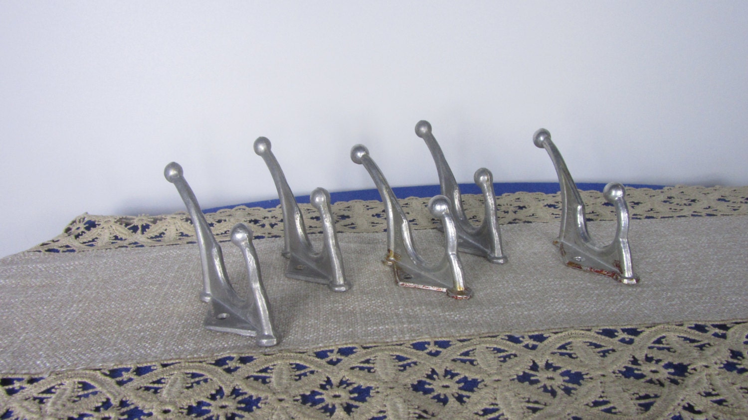 Five Huge Wall Rack Hooks USSR 1970s, Five Soviet Vintage Huge Aluminium Clothes