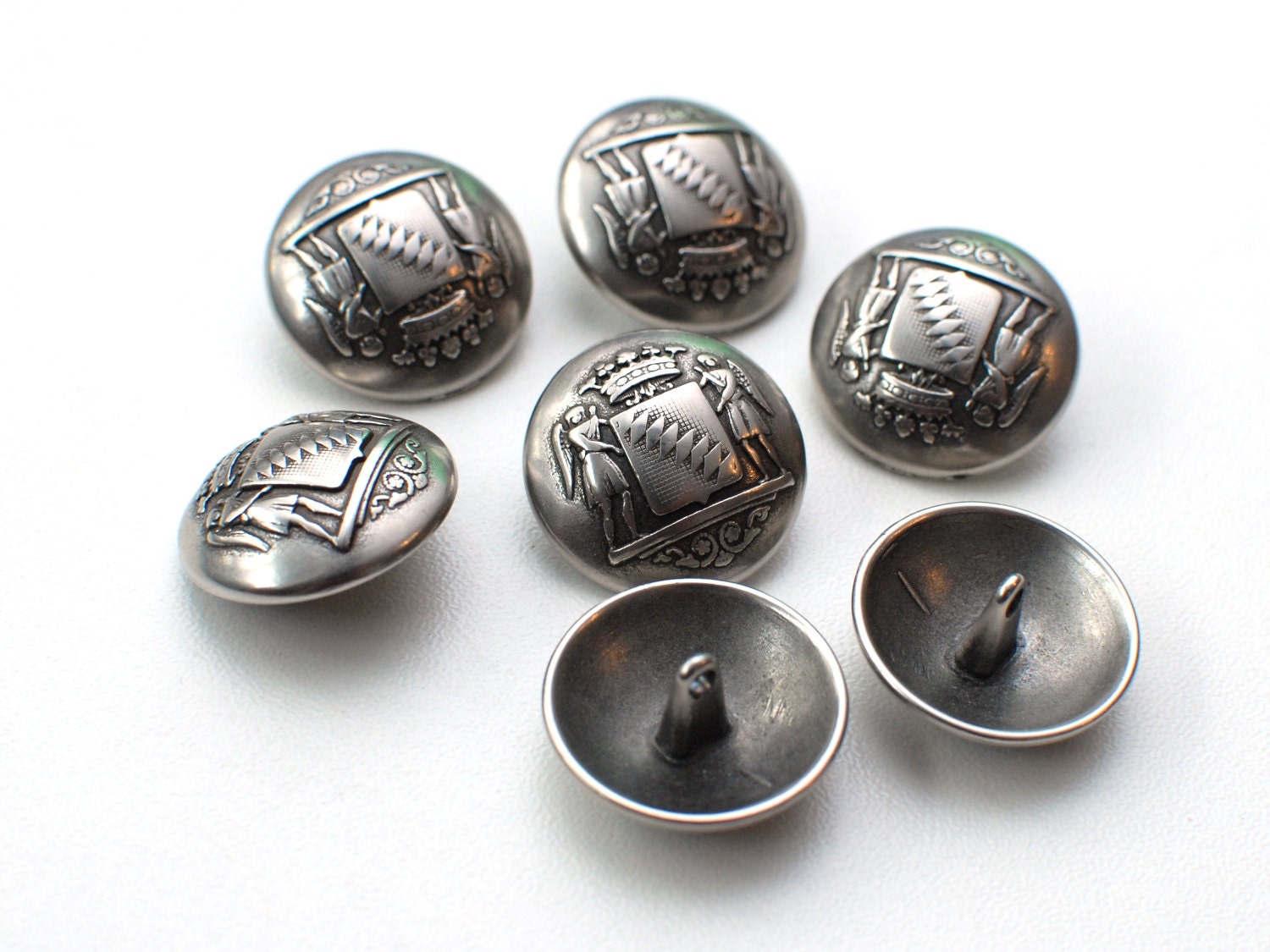 Antique Silver Metal Buttons Silver Buttons Vintage Buttons Set Of