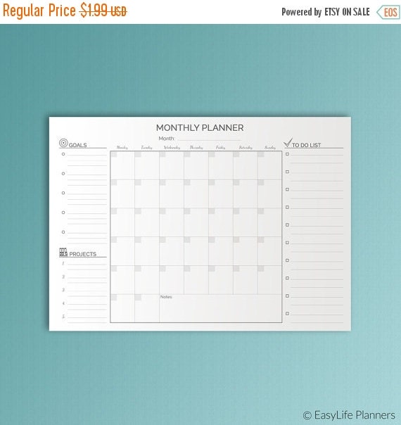 Monthly Planner Black And White Printable By Easylifeplanners