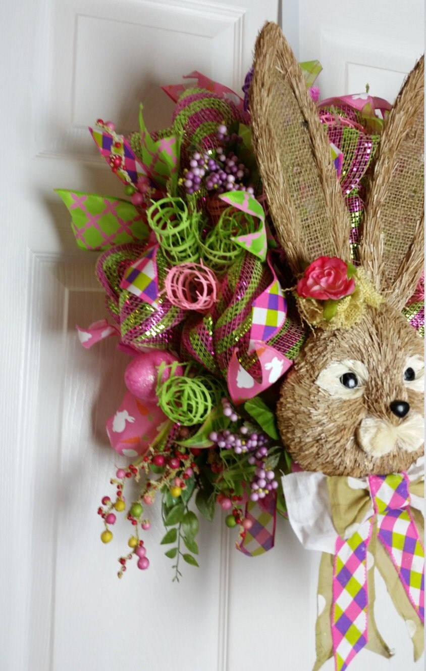 Deco Mesh Easter Spring Sisal Bunny Wreath