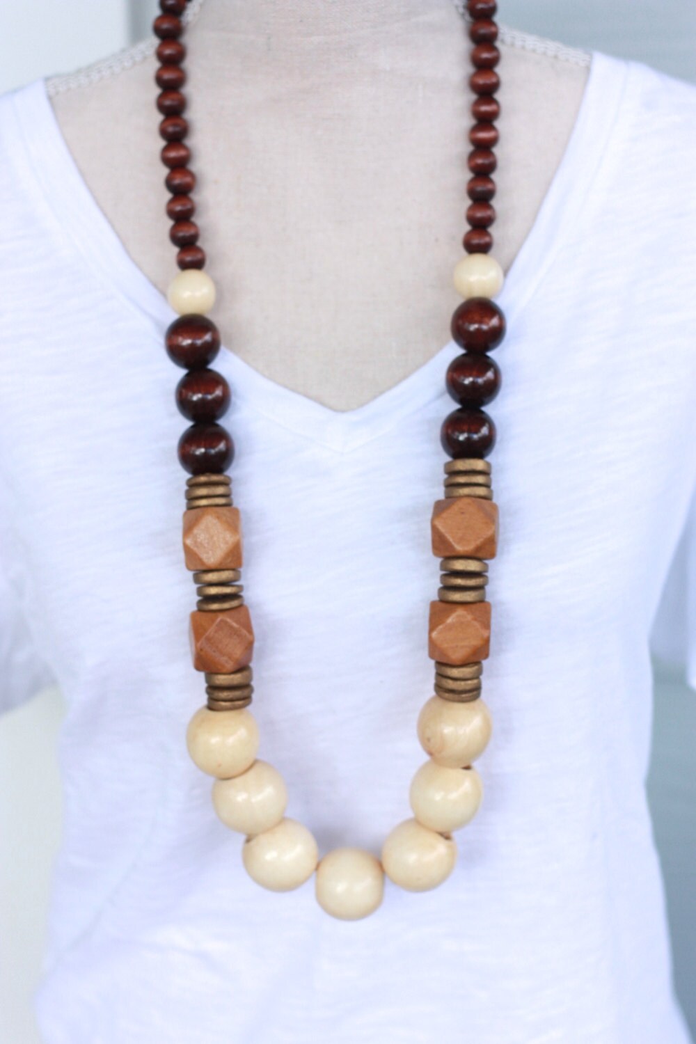 Chunky Wooden Necklace Wood Beads