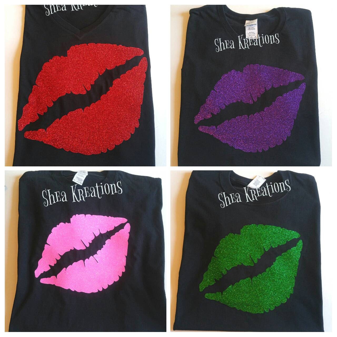 Kiss Lips Tee T Shirt Glitter Lips Vinyl T Shirt Custom