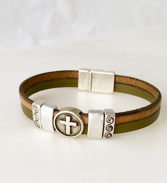 Cross Bracelet Leather Bracelet Men Christian By Wyominghammered