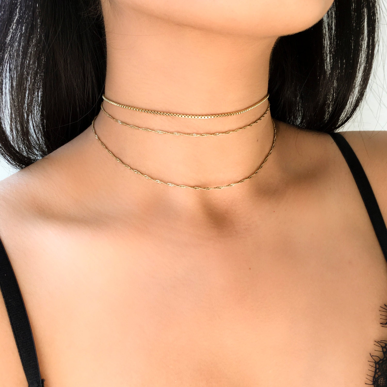 Layered Gold Chain Choker Layered Necklace Layered Choker