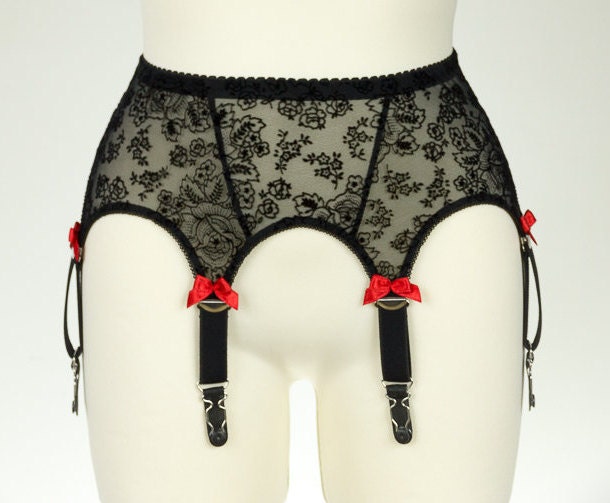 Items Similar To Black Lily Floral Sheer Lace Garter Belt Suspender Belt Size Xs Xl On Etsy