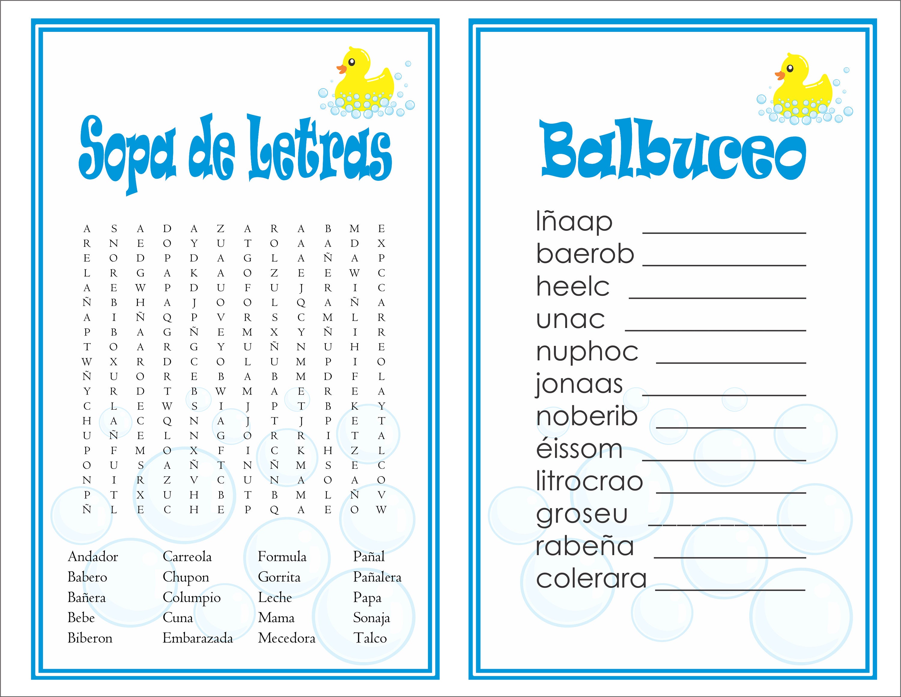 In Games Sopa De Letras And Balbuceo Baby Shower Ducky