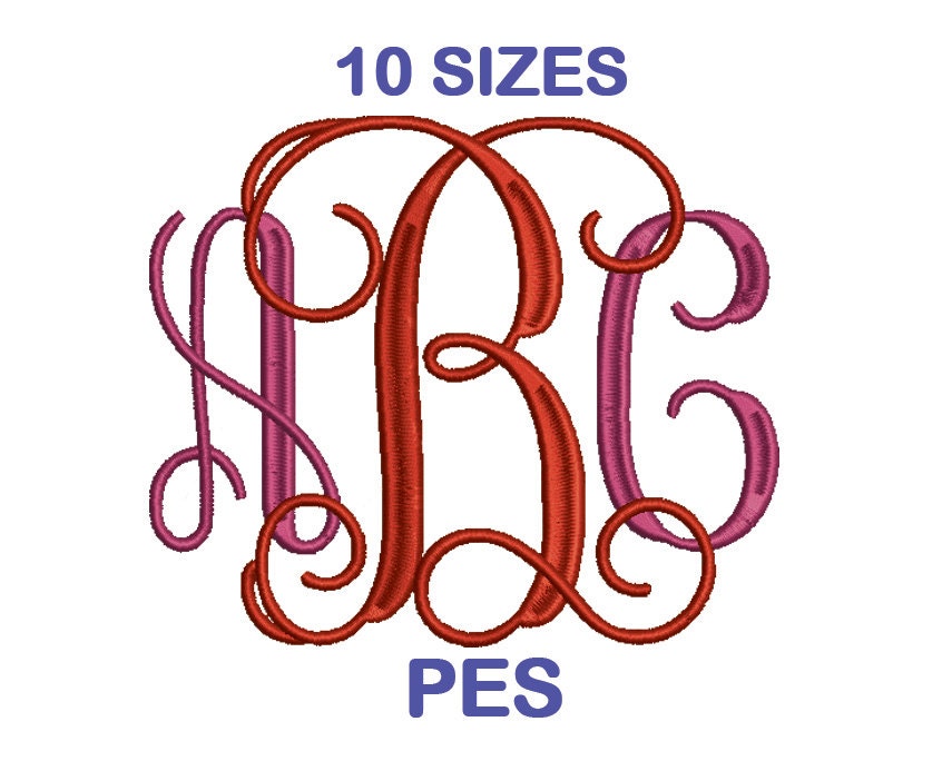 Interlocking Vine Monogram Embroidery Font Set Sizes