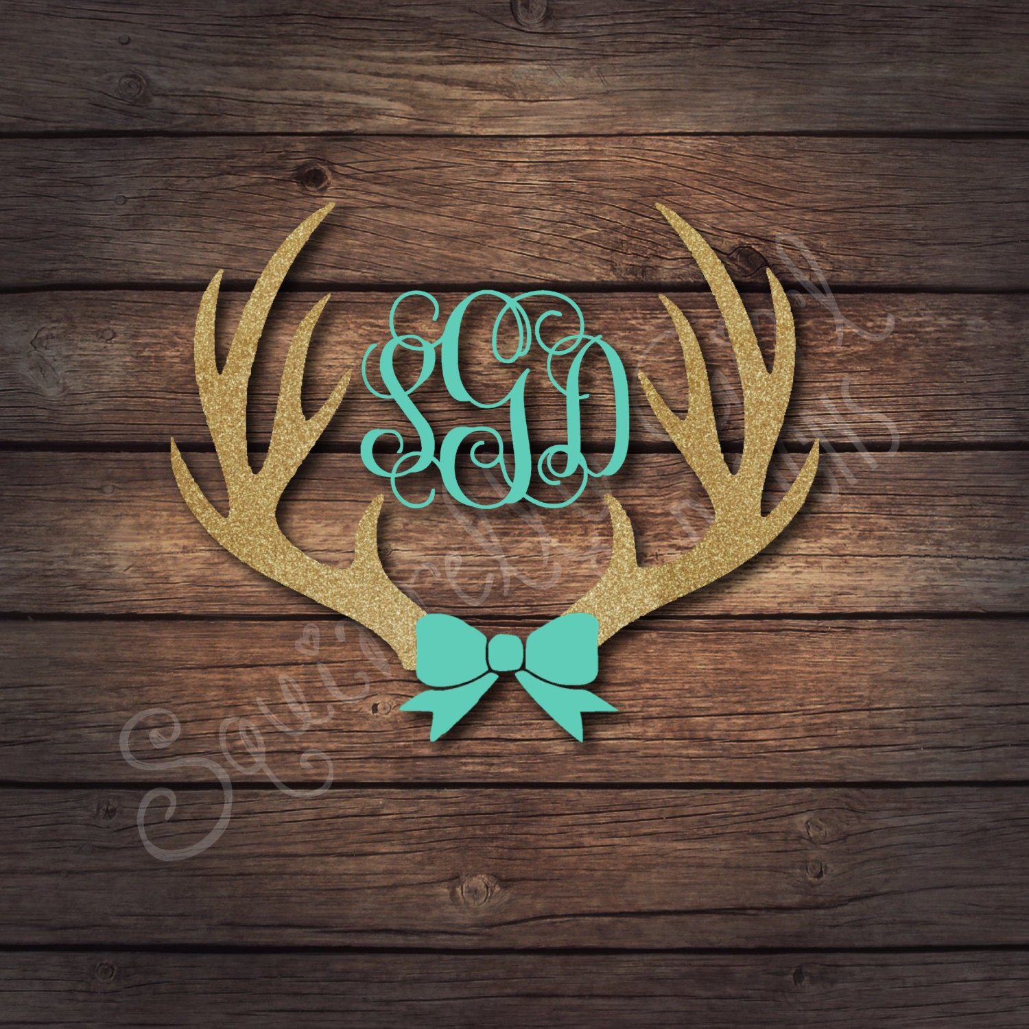 GLITTER Deer Antlers Bow Monogram Decal